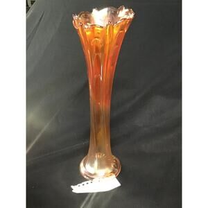 DUGAN Carnival Glass PULLED LOOP Marigold Iridescent Swung Stretch Vase 12”